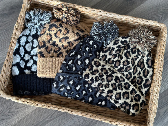 Leopard Pom Beanie