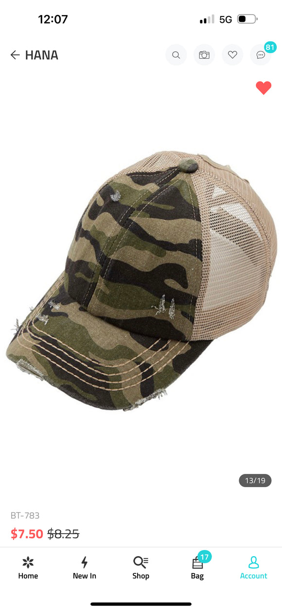 CC Camo Distressed Ponytail Cap