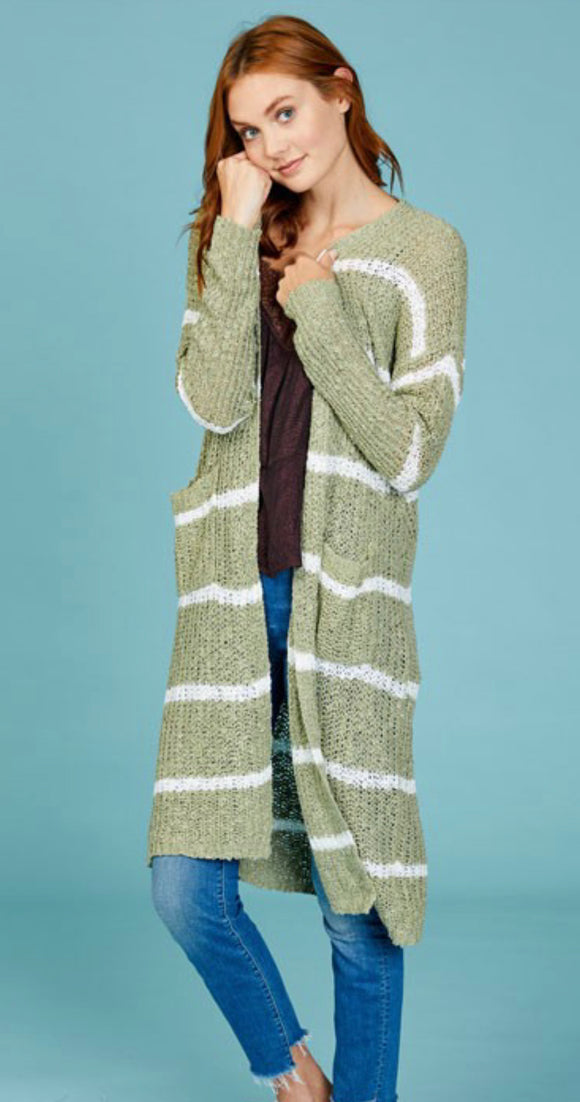 Curvy Moss Striped Cardigan